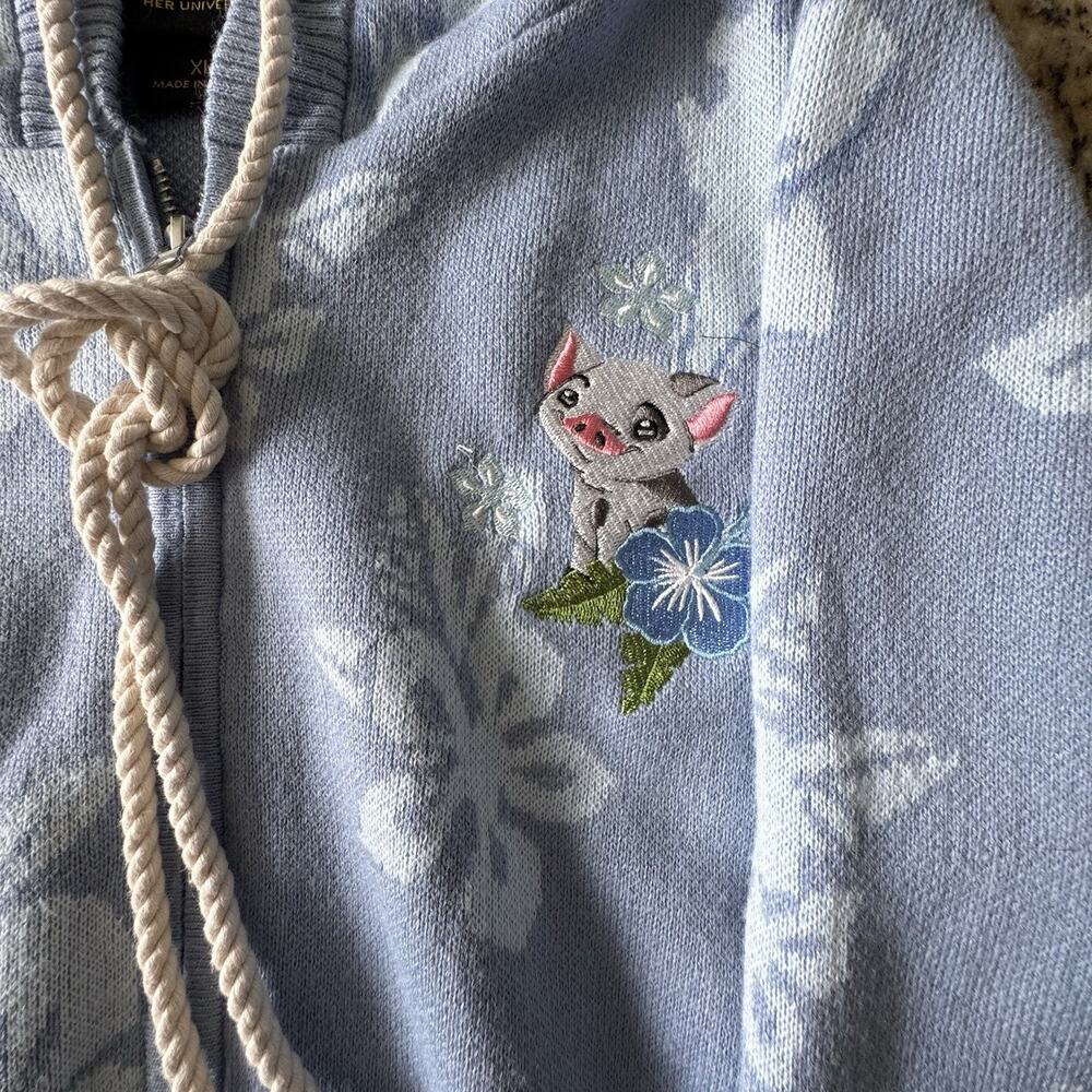 Disney Her Universe Cropped Hoodie Moana Pua Baby Blue Juniors XL Dual Zipper